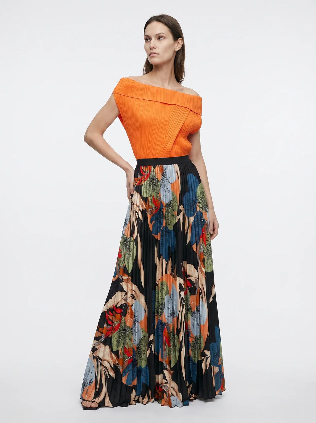 Cambronne Geplisseerde Maxi Rok met Tropische Bloemenprint