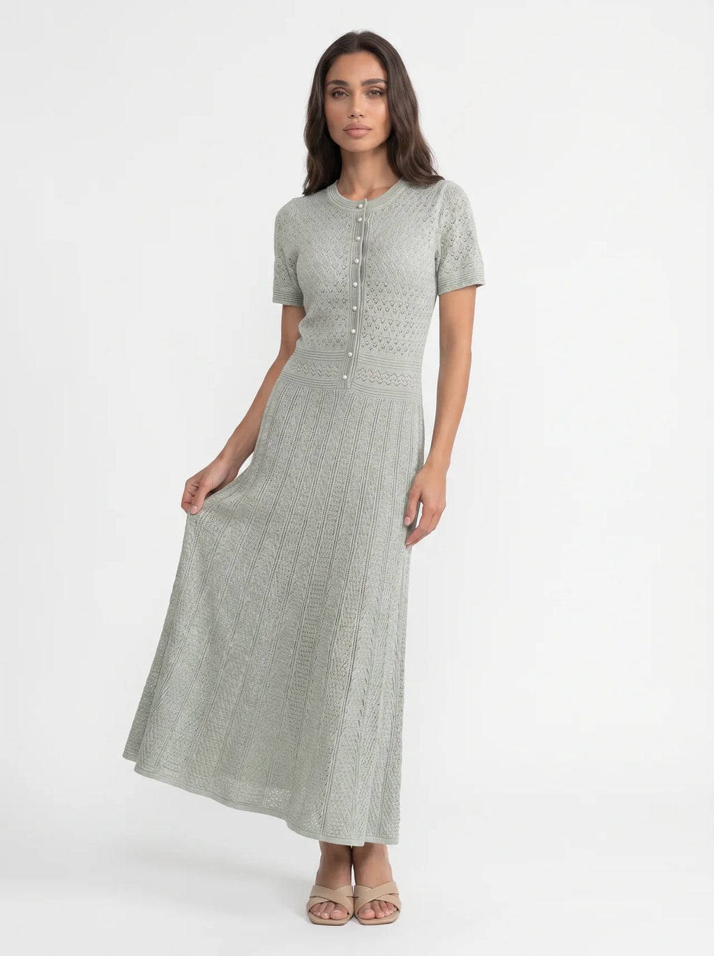 Isolde Gebreide Midi Jurk met Knoopsluiting