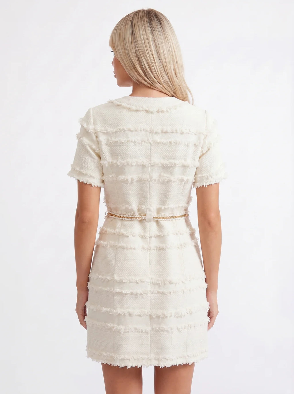 Philomène Tweed Mini Jurk met Parelknopen