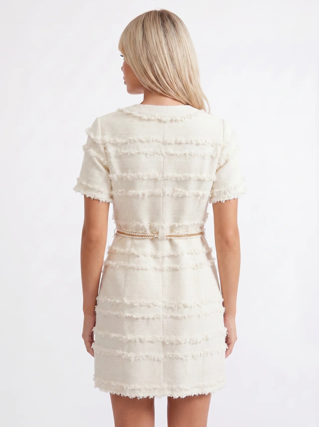 Philomène Tweed Mini Jurk met Parelknopen