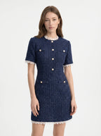 Octavie Tweed Mini Jurk met Kanten Rand