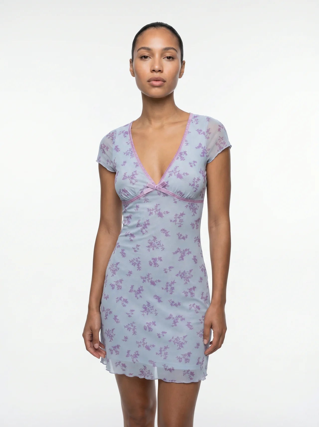 Eugénie Mesh Mini Jurk Bloemenprint V-hals
