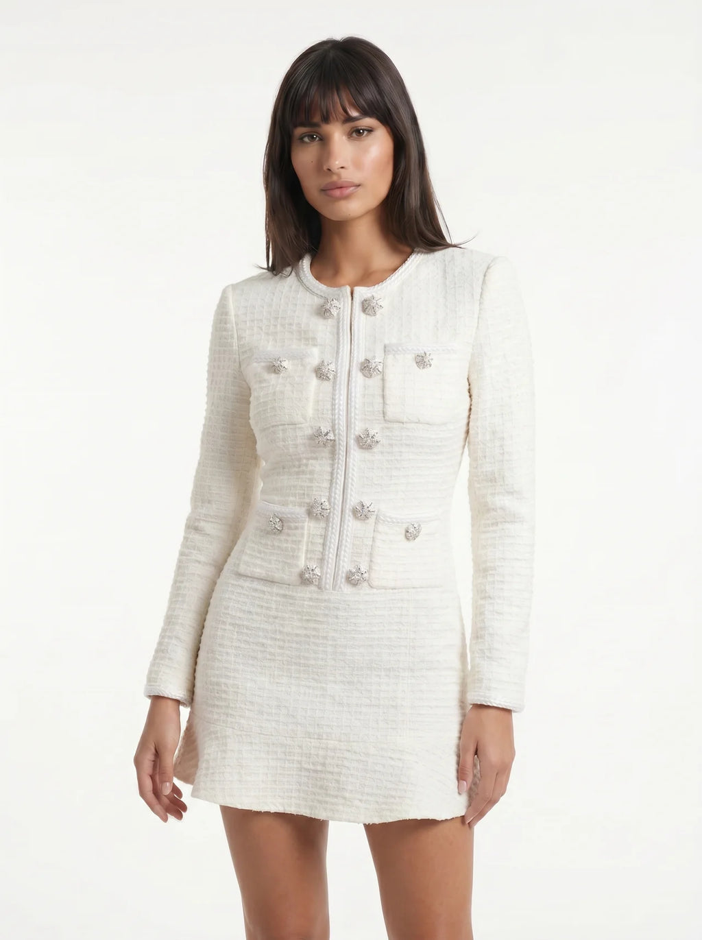 Thérèse Tweed Mini Jurk met Sierknopen