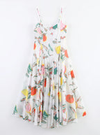 Tiphaine Wijde Midi Jurk Fruitprint Spaghettibandjes