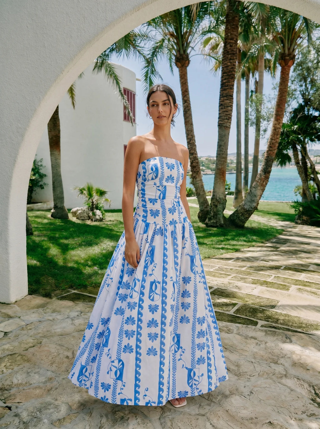Clémence Bandeau Maxi Jurk met Wijde Rok