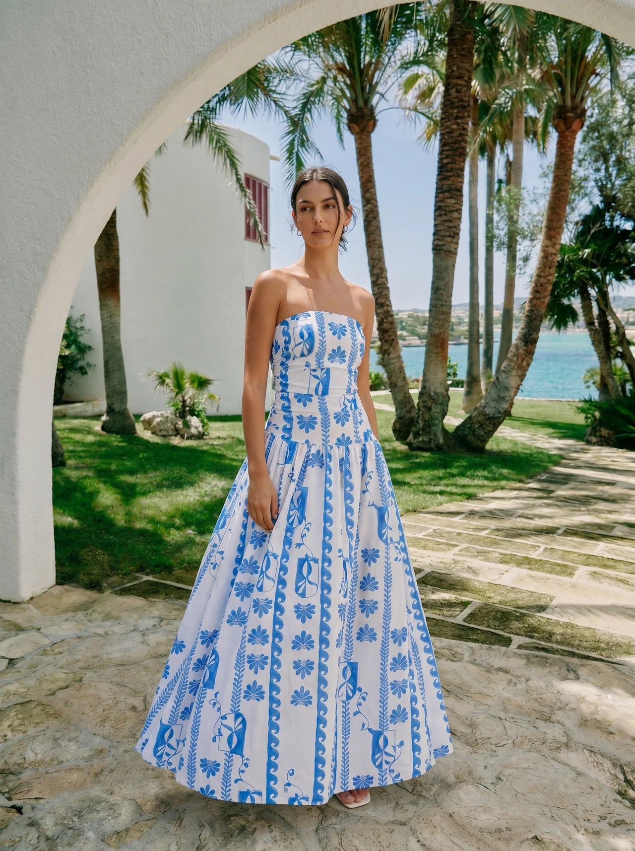 Clémence Bandeau Maxi Jurk met Wijde Rok
