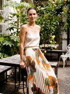 Cambronne Geplisseerde Maxi Rok met Tropische Bloemenprint