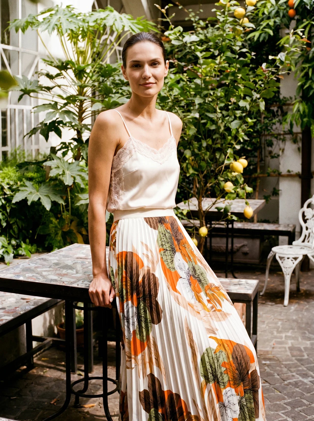 Cambronne Geplisseerde Maxi Rok met Tropische Bloemenprint