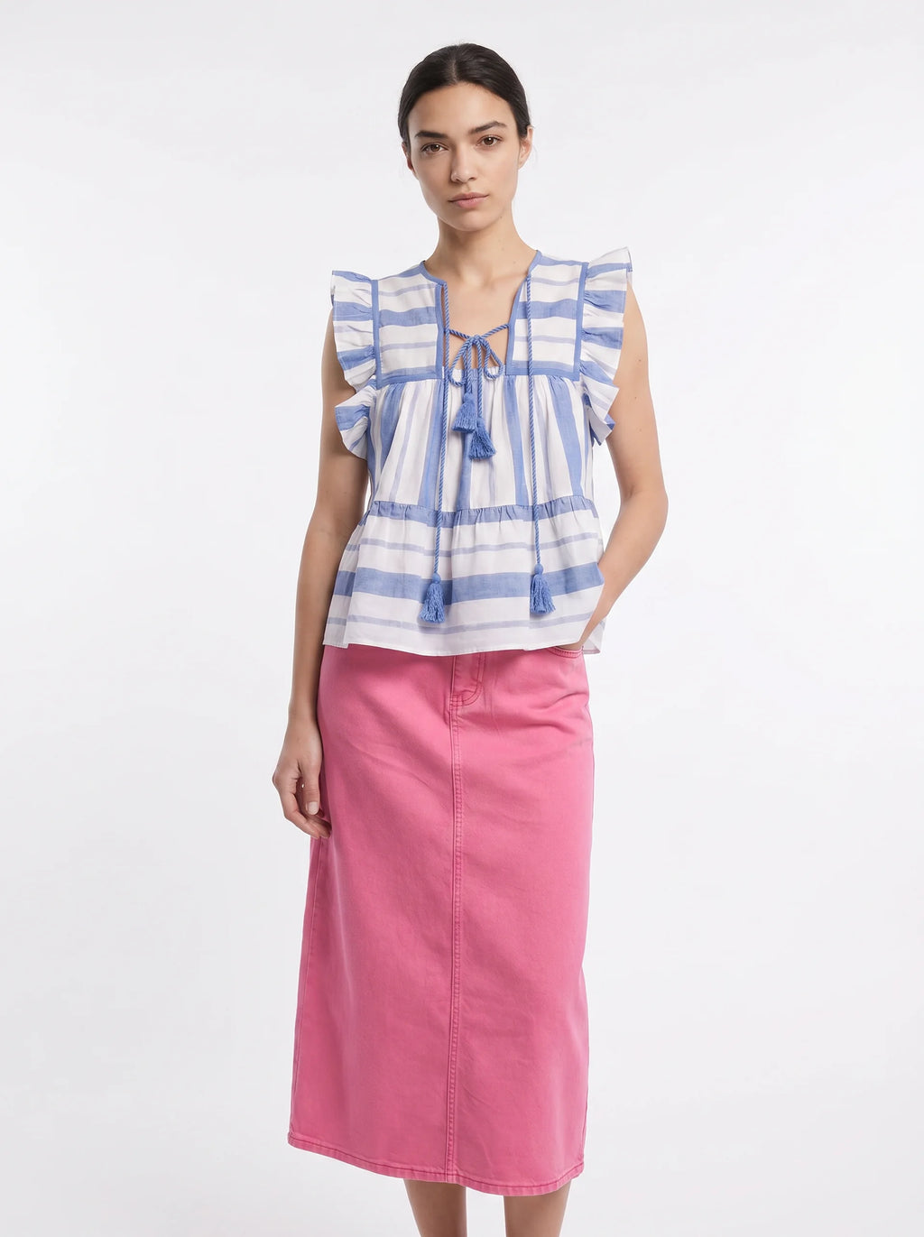 Léontine Midi Jeansrok Hoge Taille