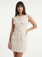 Cassandre Tweed Mini Jurk met Parelknopen