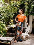 Cambronne Geplisseerde Maxi Rok met Tropische Bloemenprint