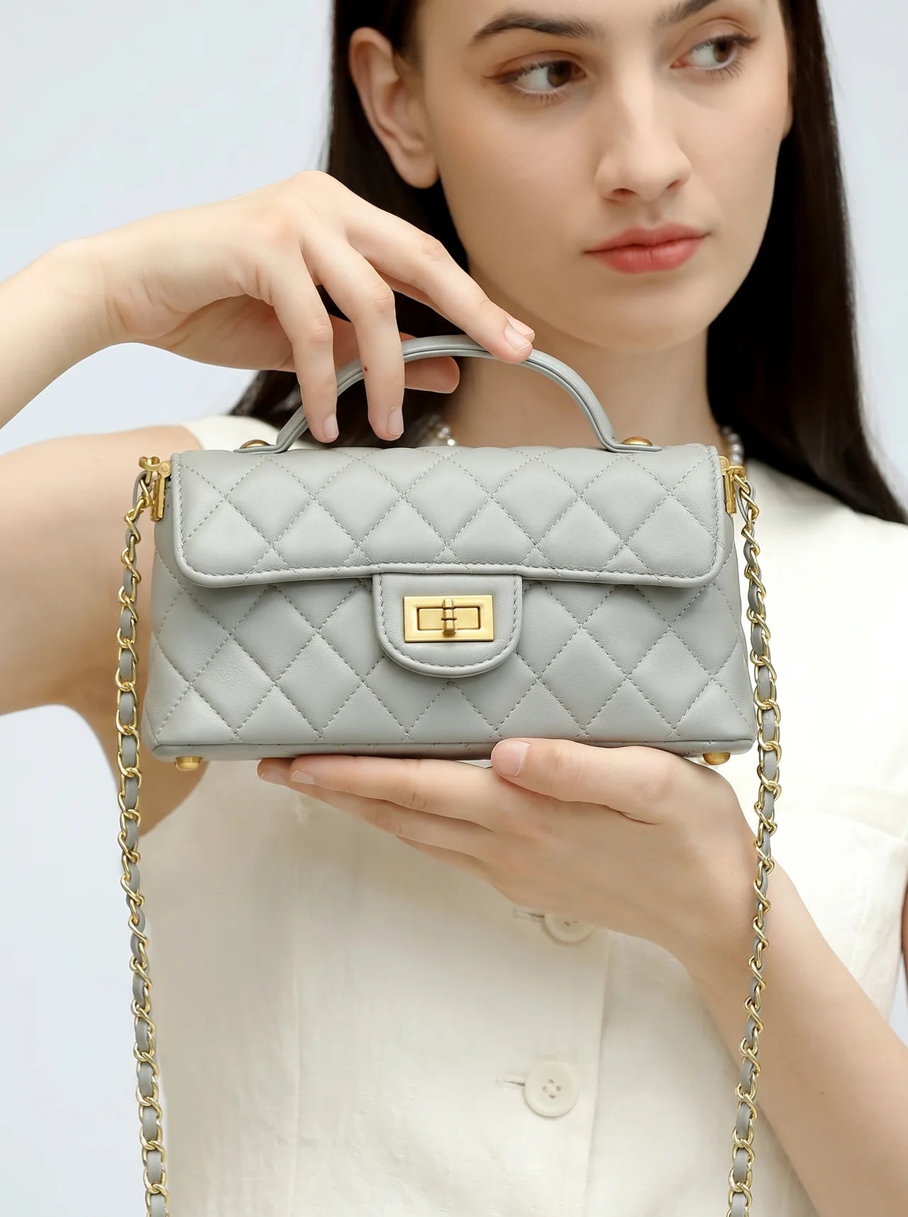 Vendôme Gewatteerde Leren Crossbody met Gouden Ketting
