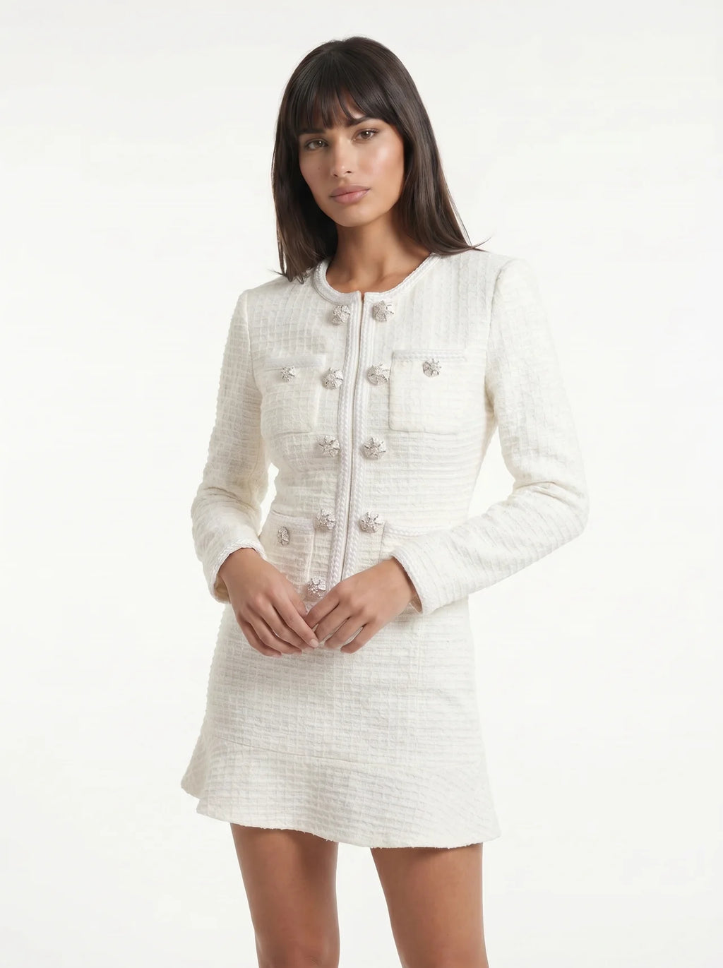Thérèse Tweed Mini Jurk met Sierknopen