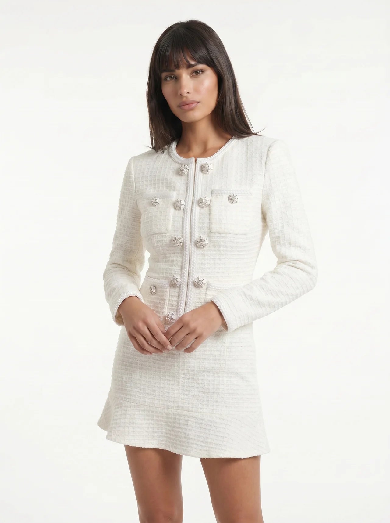 Thérèse Tweed Mini Jurk met Sierknopen