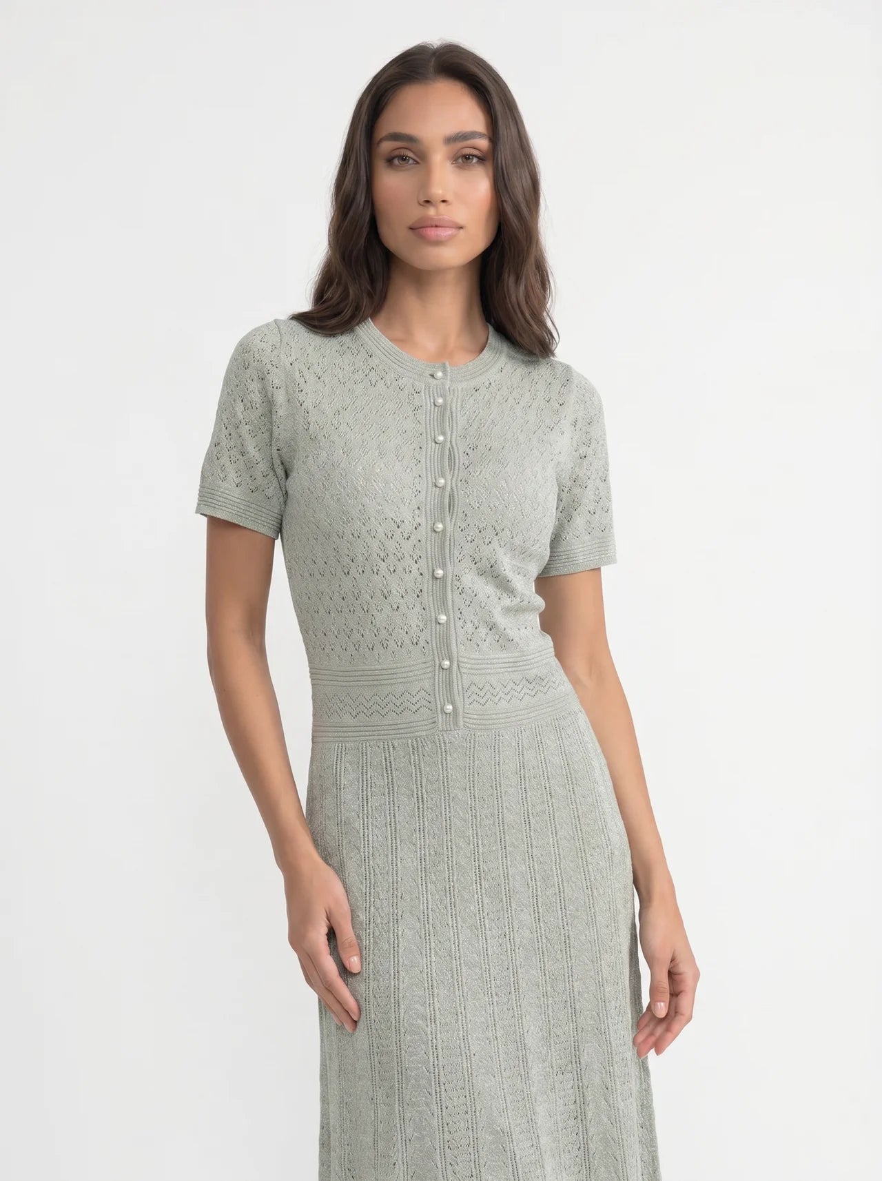 Isolde Gebreide Midi Jurk met Knoopsluiting