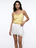 Sylvie Satijnen Mini Rok Asymmetrisch Kant