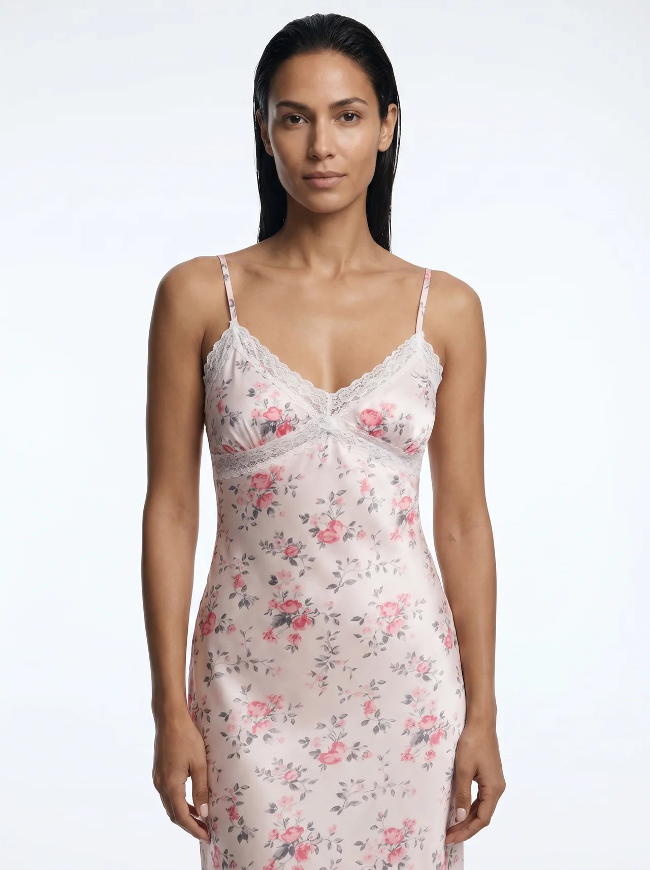 Élisabeth Satijnen Slip Dress Bloemenprint Kant