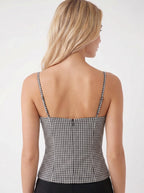 Hortense Corset Camisole Top met Vetersluiting en Ruitprint
