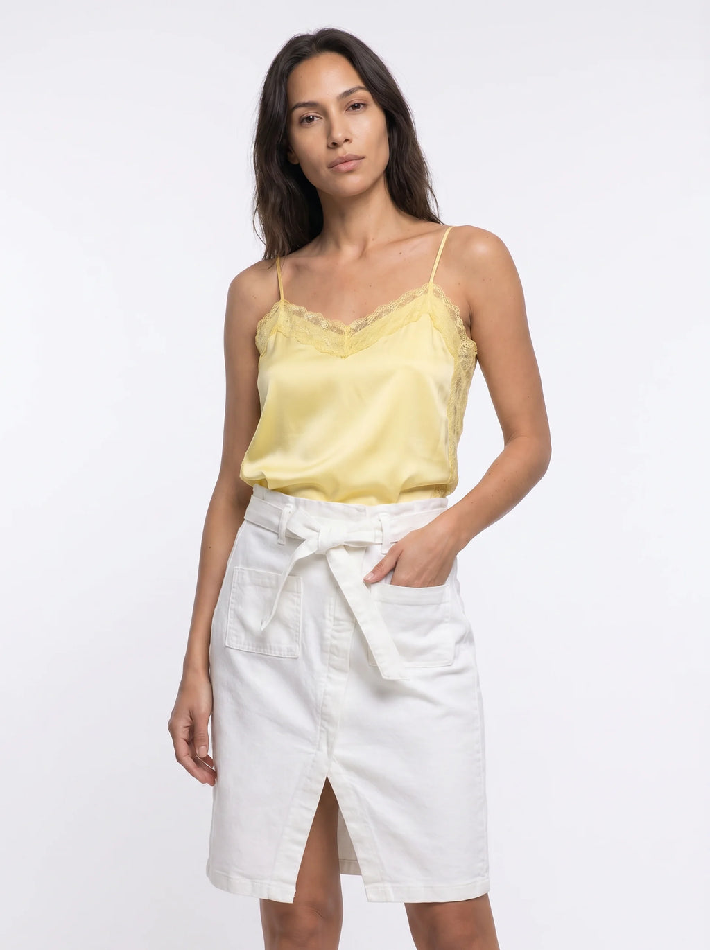 Palatine Witte Jeansrok met Strikband en Split