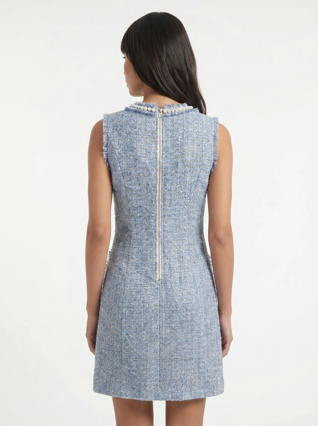 Cassandre Tweed Mini Jurk met Parelknopen