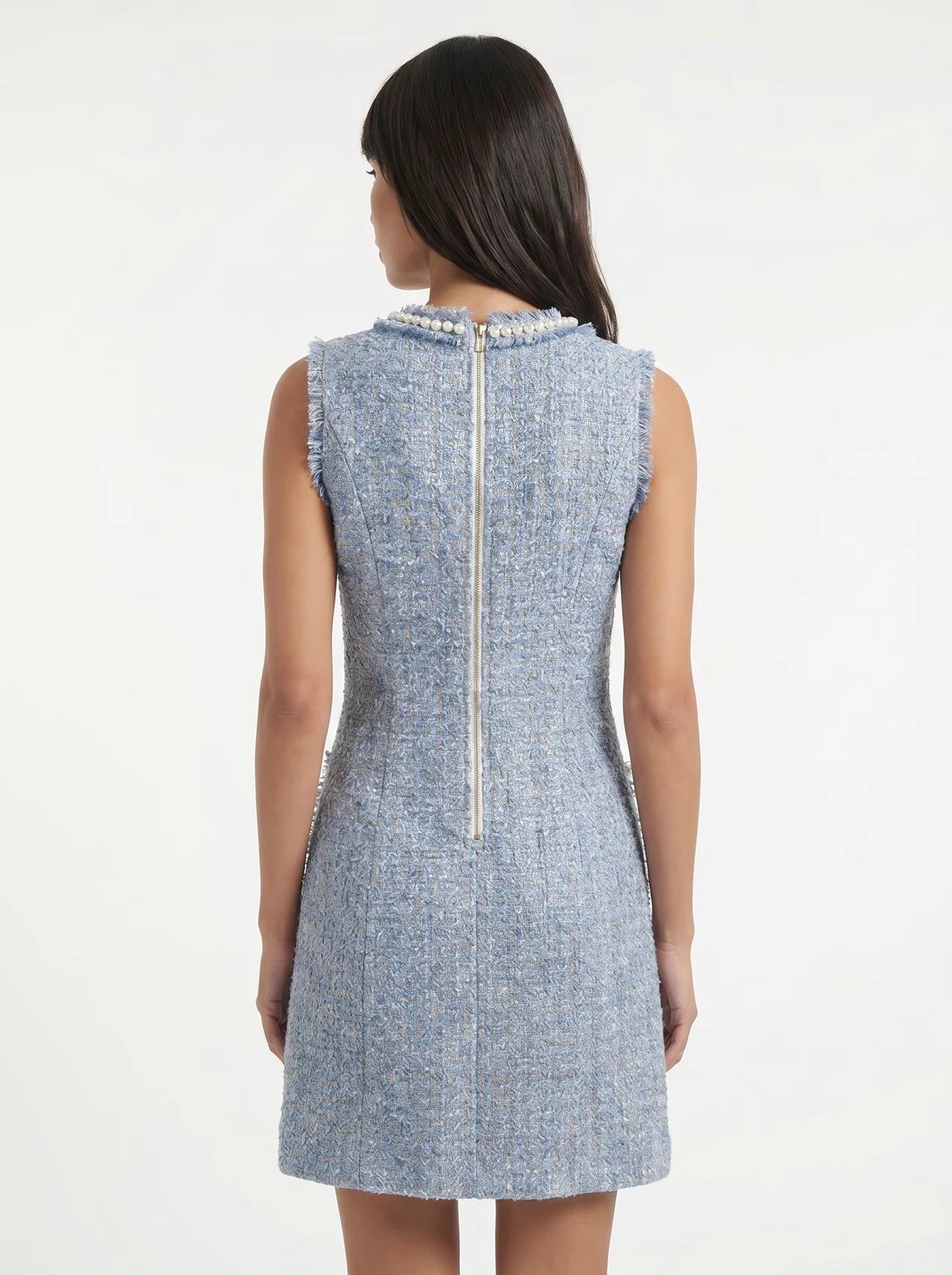 Cassandre Tweed Mini Jurk met Parelknopen
