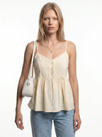 Sandrine Mouwloze Blouse met V-Hals en Volant Zoom