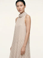 Oriane Chiffon Midi Jurk Polkadot Halternek