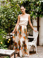 Cambronne Geplisseerde Maxi Rok met Tropische Bloemenprint