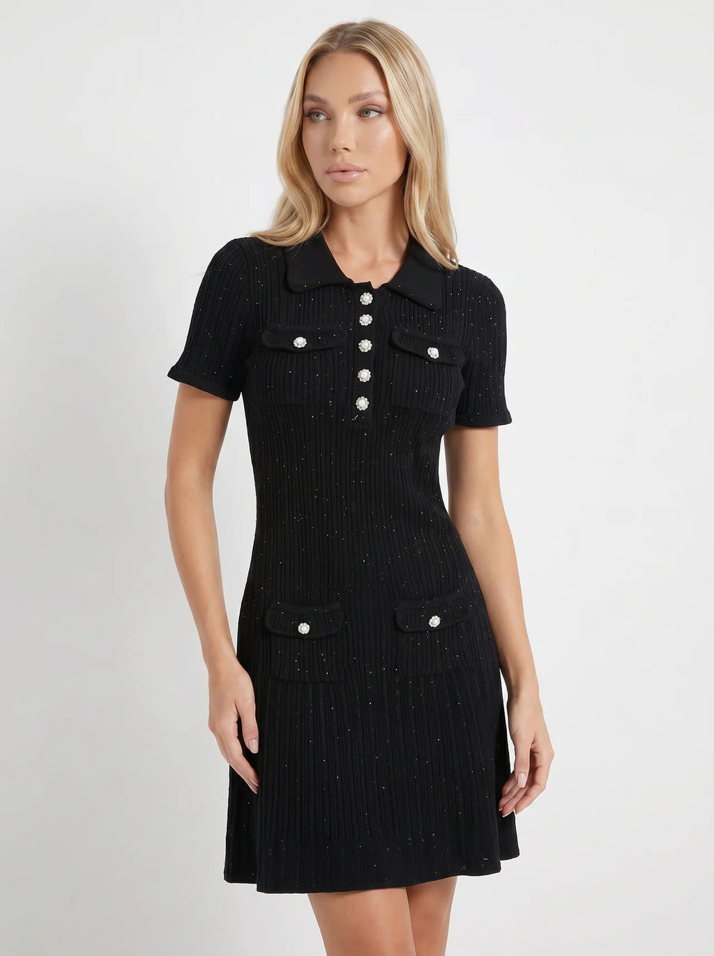 Galatée Gebreide Mini Jurk met Kraag
