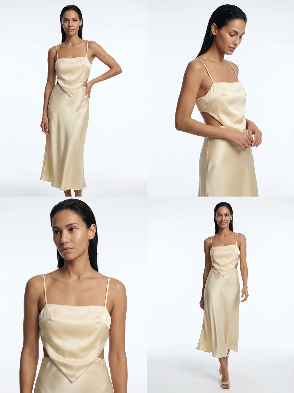 Jacqueline Satijnen Midi Jurk Cut-out Taille