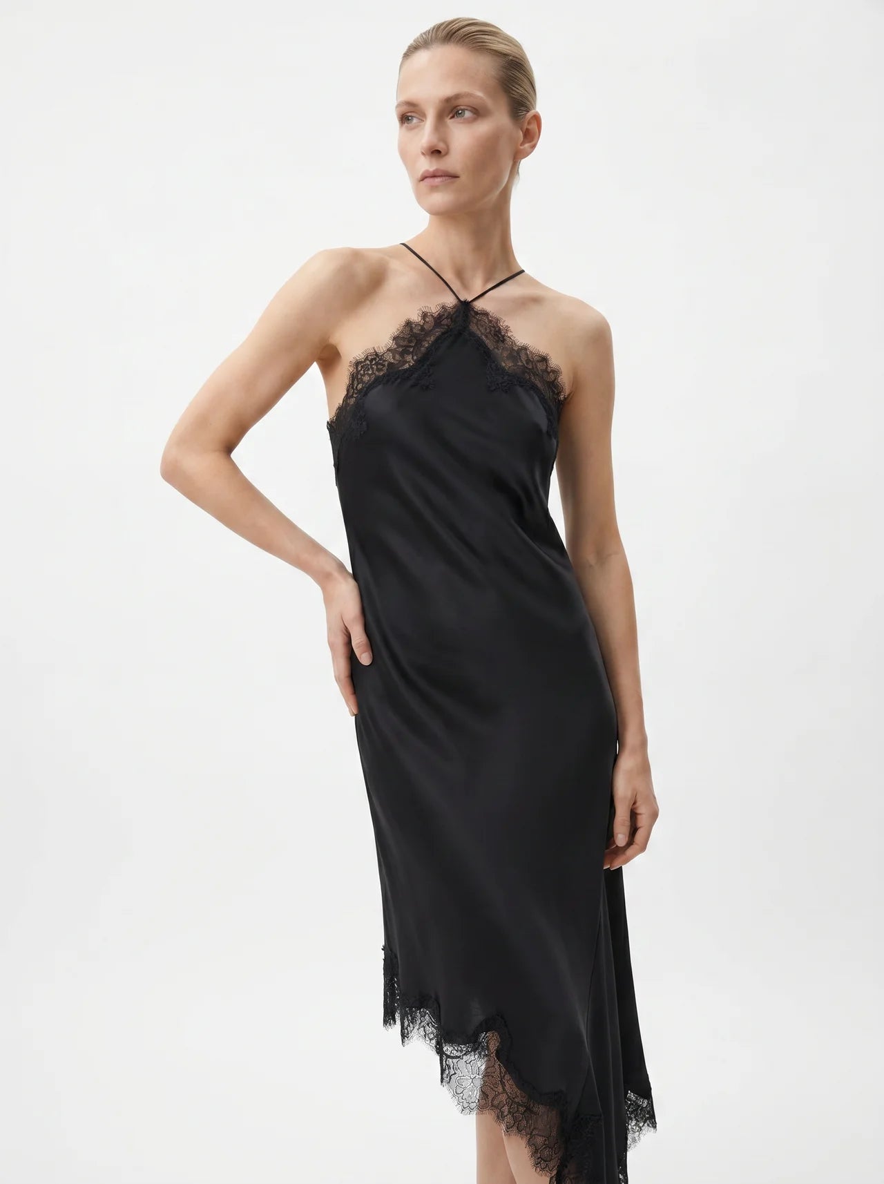 Honorine Satijnen Slip Dress Kanten Zoom Asymmetrisch