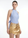 Ninette Gouden Jeansrok met Asymmetrische Zoom