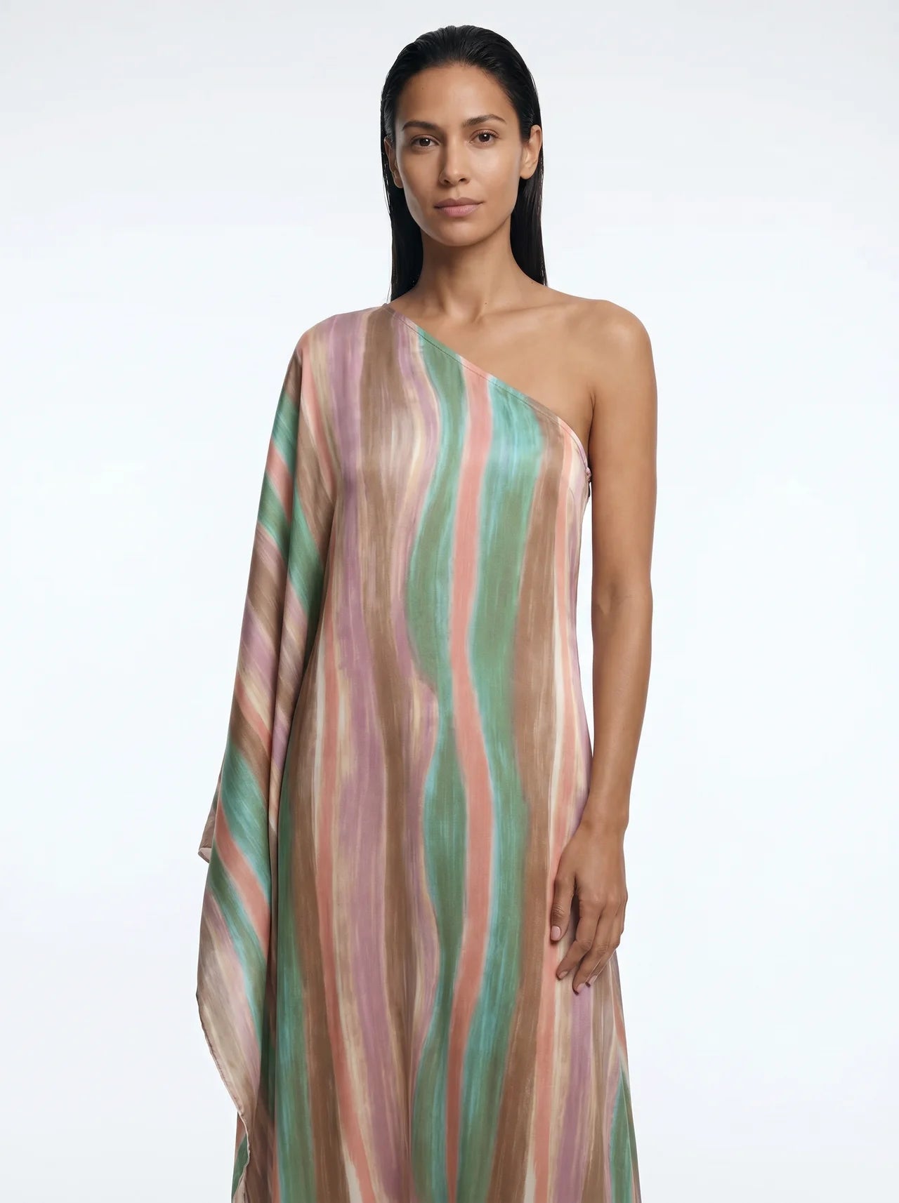 Coralie One Shoulder Maxi Jurk Streepprint