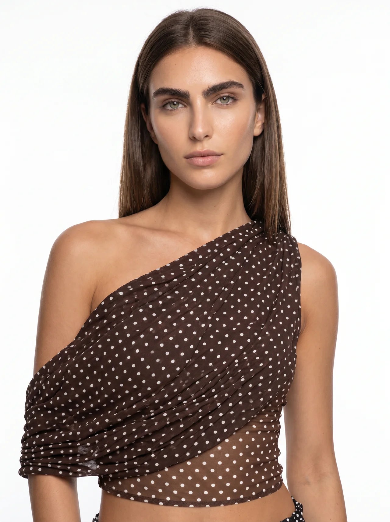Clothilde One Shoulder Top met Stippenprint