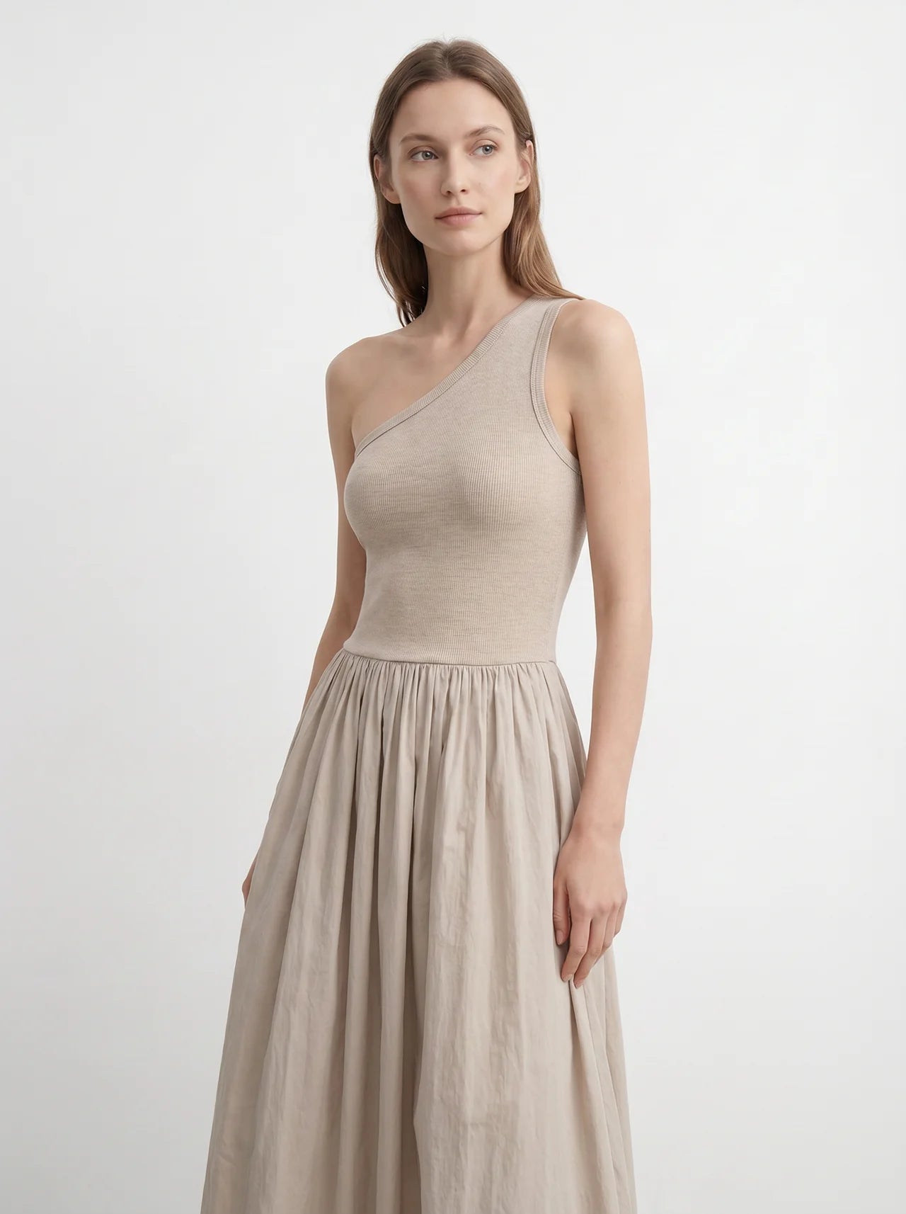 Blanche One Shoulder Maxi Jurk met Wijde Rok