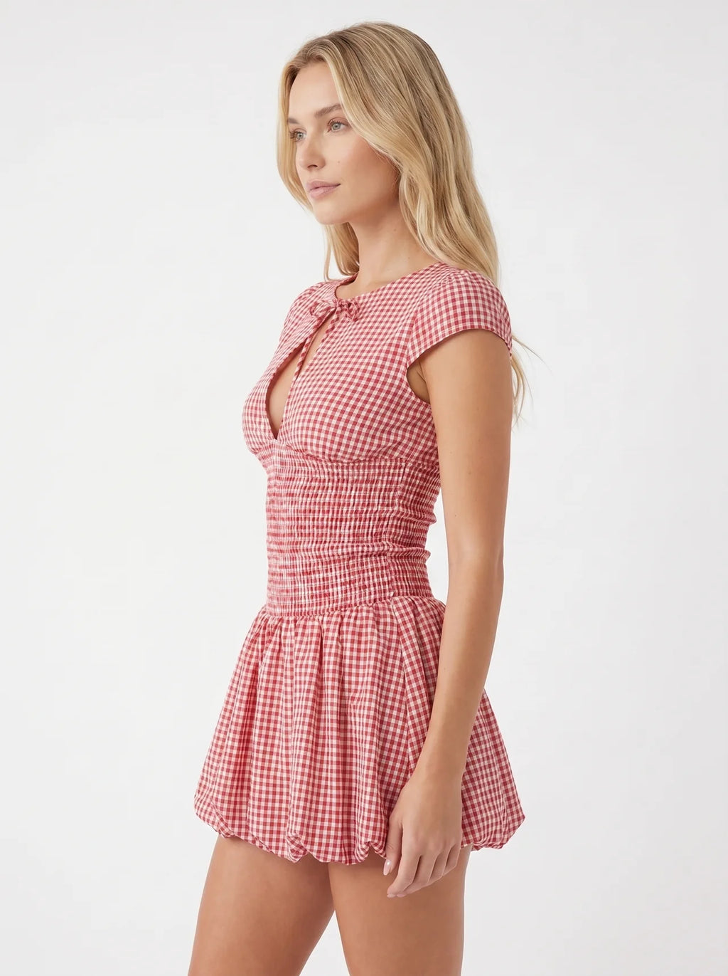 Valentine Mini Jurk met Gingham Ruit en Elastische Taille