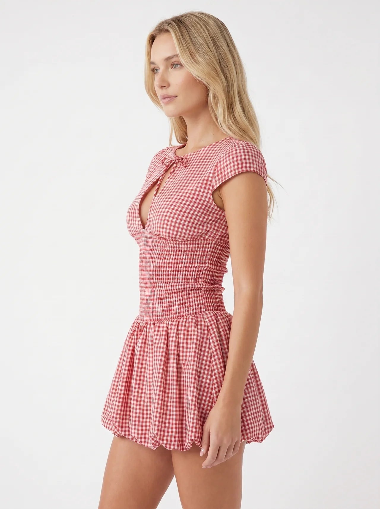 Valentine Mini Jurk met Gingham Ruit en Elastische Taille