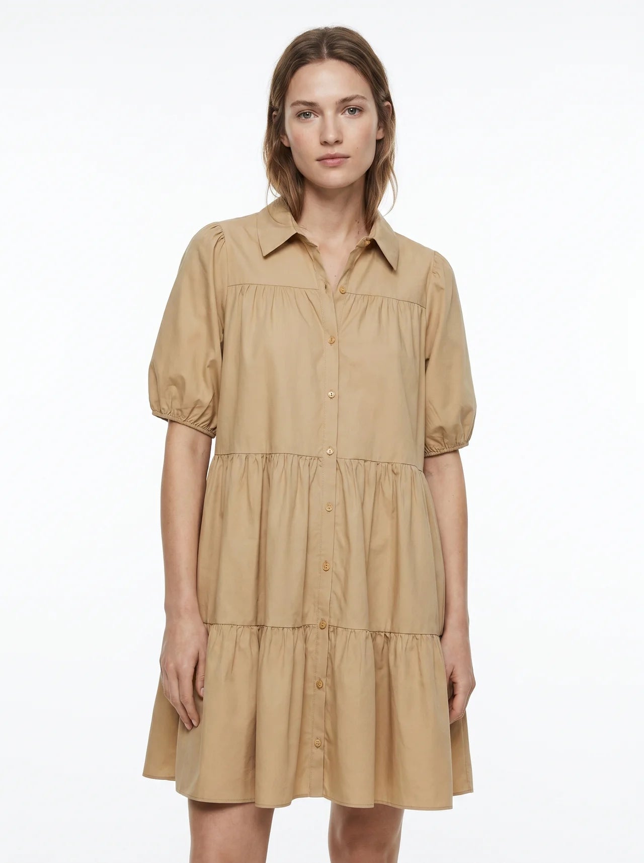Sabine Mini Blousejurk met Pofmouwen en Gelaagde Rok