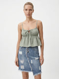 Querelle Destroyed Jeansrok met Knoopsluiting en Gerafelde Zoom
