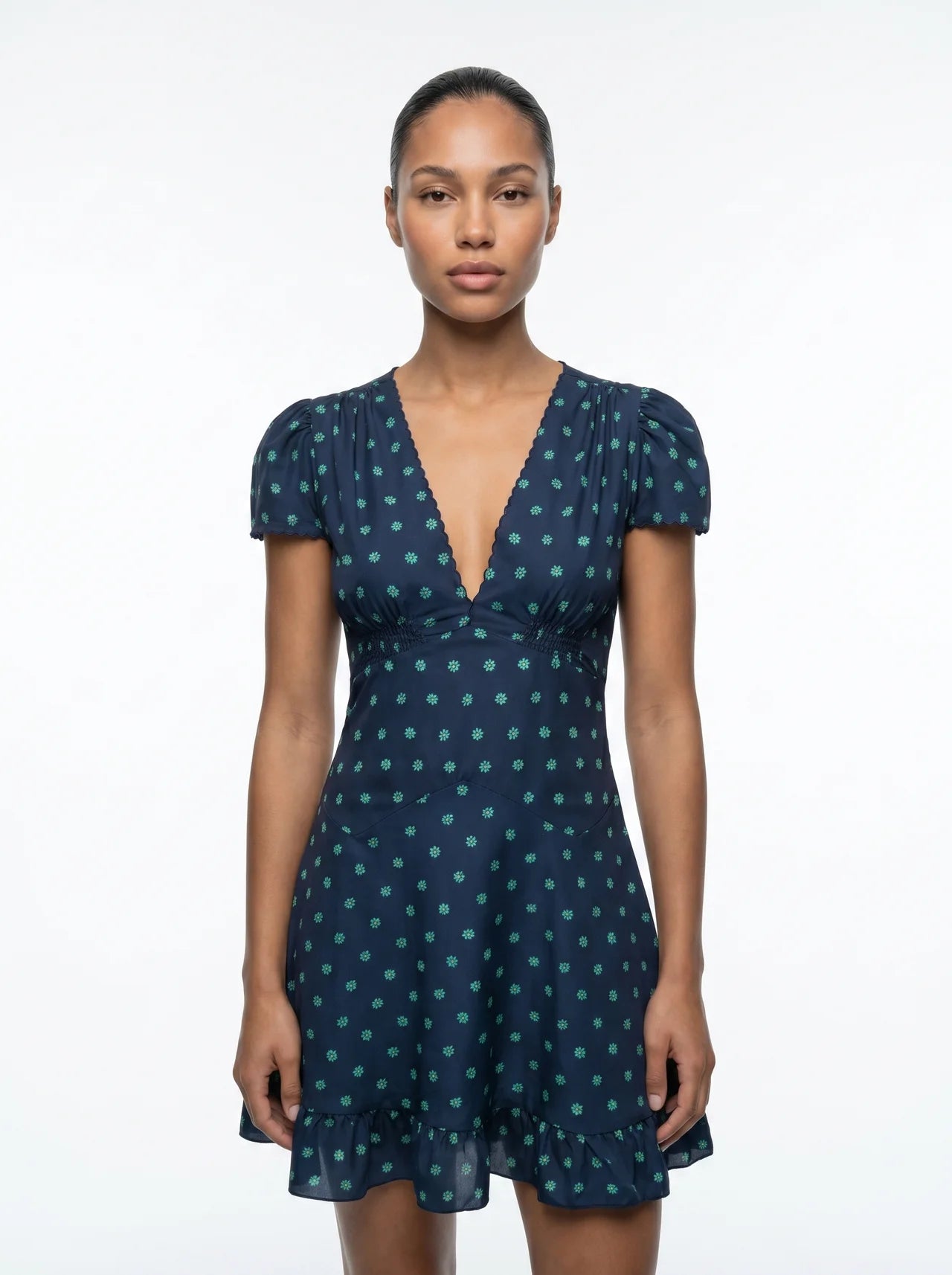 Flavie Mini Jurk Bloemenprint Diepe V-hals